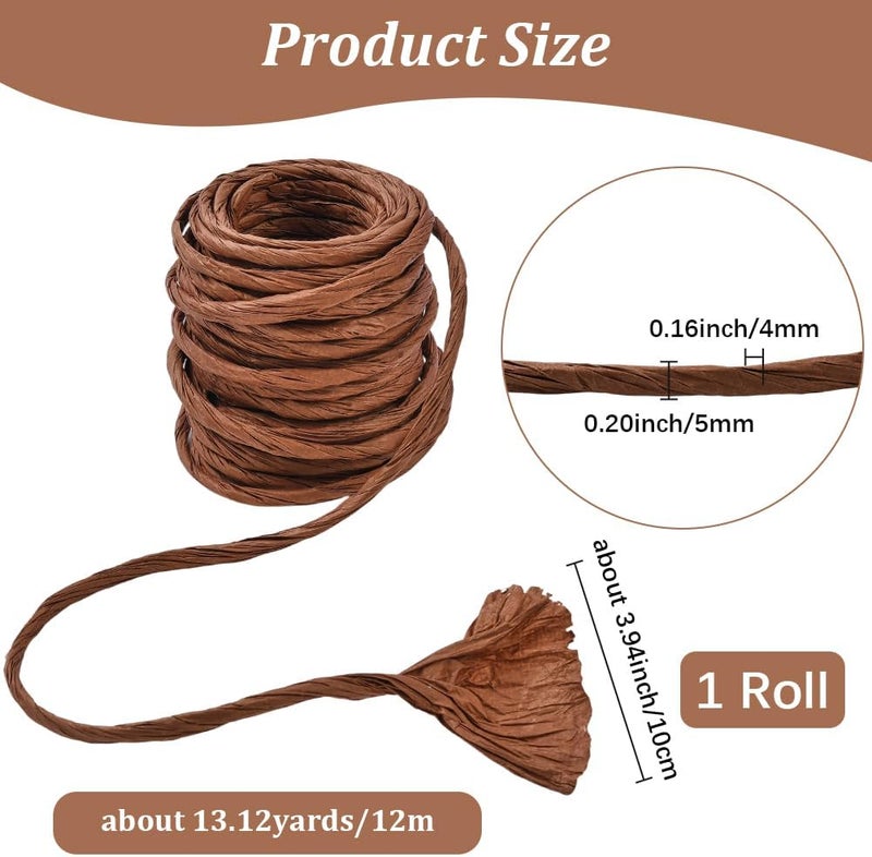 SOFPLATE 13.12 Yards Raffia Wrapping Ribbon Raffia Paper Craft Rope Coconut Brown 4mm Rustic Twist Twine Stripes Paper Cord String Accessories for Flower Bouquet Gift Wrapping DIY Making Craft Decor - Image 2